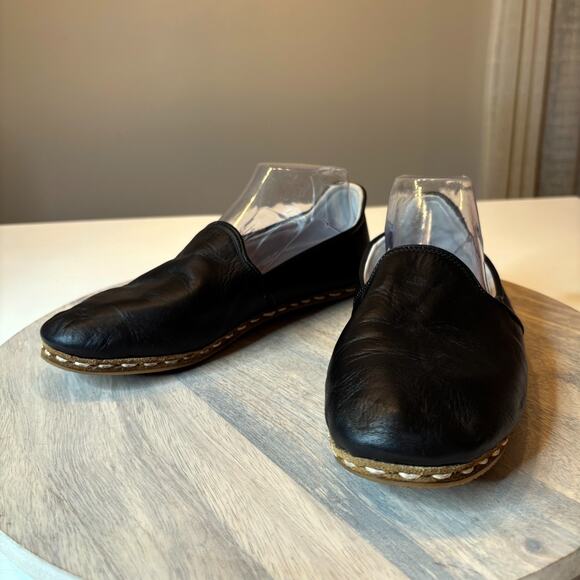 Atlantis Handmade Black Leather Loafers Artisan Slip On Flats Made In Turkey 8.5 - Picture 3 of 8